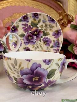 Maxwell Williams Cream Pansy Tea For One Set Teapot Tea Cup Saucer Purple Pansie