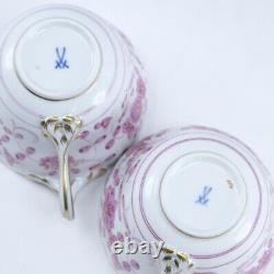 Meissen Cup & Saucer & Plate Set of 2 Indian Hua Rich Pink Tea Set Japan Unused