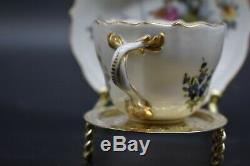 Meissen German Watteau Courting Couple Flowers & Gold Teacup & Saucer Set