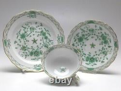 Meissen Indian Green Full Set of 5 Tea cups, Saucer and Plates. 1st Quality