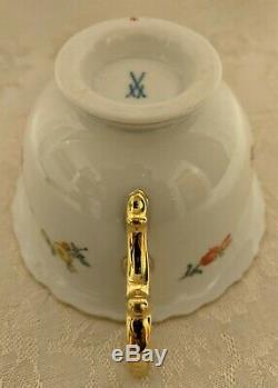 Meissen Set of 3-Tea Cup/Saucer/Dessert Plate Set Scattered Flowers X Backstamp