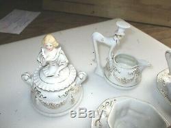 Mepoco Japan 15 Pc Victorian Lady & Butler Tea Set Creamer Sugar Cups Saucers