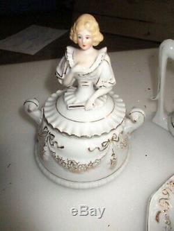 Mepoco Japan 15 Pc Victorian Lady & Butler Tea Set Creamer Sugar Cups Saucers