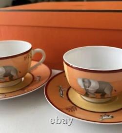 Mint Hermes Africa Tea Brown coffee Cup Saucer 2Set Tableware Authentic Item