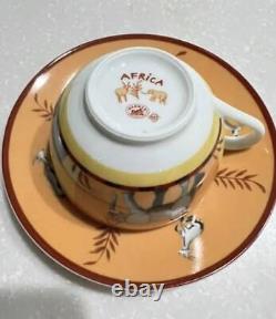 Mint Hermes Africa Tea Brown coffee Cup Saucer 2Set Tableware Authentic Item