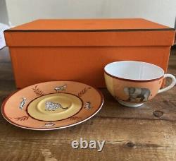 Mint Hermes Africa Tea coffee Cup Saucer 2Set Orange Tableware Authentic Item