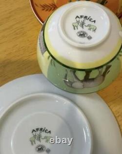 Mint Hermes L'Afrique Africa Tea Cup & Saucer 2Set Coffee Tableware Authentic