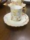 Mint Limoges France Tea Cup Saucer Set Raised Gold HP Rose Stunning