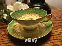 Minton Green Gold Encrusted Tea Cup & Saucer & Luncheon Plate EUC Trio Set