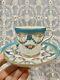 Minton Hand Painted Turquoise Rose Gold Enamel Tea Cup Saucer Set