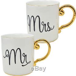 Mr And Mrs Gold Porcelain Mug Coffee Cup Tea Mugs Gift Anniversary Set Box New