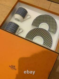 NEW Hermes TIE Set Tea Cup & Saucer Pairs in Box with Ribbon From Japan