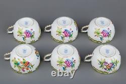 NEW Set of Six Herend Queen Victoria Tea Cups with Saucers, 6 Pieces, #724/VBO