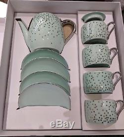 NEW Teavana Mint Green Glitter Drop Tea Set with Teapot 4 Cup 4 Saucer Set