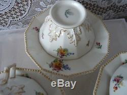 NYMPHENBURG Bavaria PERL Pearl DODECAGON TEA CUP & SAUCER SET Rose Flowers #982