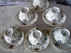 NYMPHENBURG Bavaria PERL Pearl DODECAGON TEA CUP & SAUCER SET Rose Flowers #982