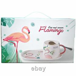 New 3pc Flamingo Cup And Saucer Set Fun Novelty Bird Breakfast Tea Coffee Gift