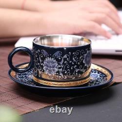 New Cup Set Inner Wall Sterling Silver with Tray Ceramic Unique Office Gift Cup