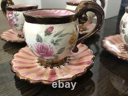 New Rare Mackenzie Childs Chelsea Luster Tea Cups & Saucers Set Of 4