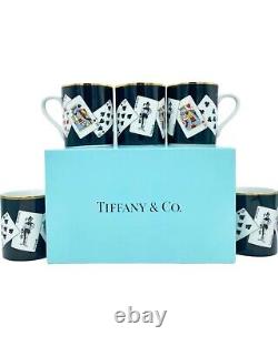 New Set 5 Tiffany & Co. Black Porcelain Playing Card Coffee Tea Mugs Retired