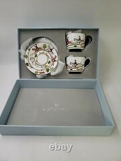 New in Box Set of 2 Wedgwood Hunting scene Tea Cup & Saucers l4