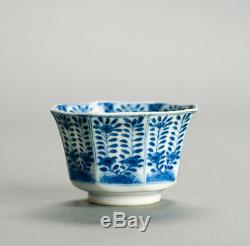 Nice Quality Set! 19c Kangxi Revival B/W FLoral Bowl Tea Cup Qing Marked