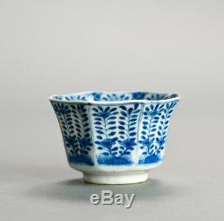 Nice Quality Set! 19c Kangxi Revival B/W FLoral Bowl Tea Cup Qing Marked