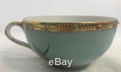 Nippon China Tea Set Gold Jeweled Enamel Flying Swan Turquoise Cup Saucer