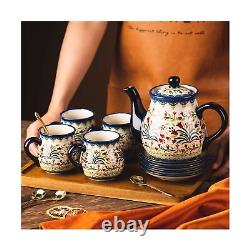 ONECCI polish pottery style porcelain ceramic 10 piece Tea set, 7.2oz tea cup