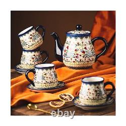 ONECCI polish pottery style porcelain ceramic 10 piece Tea set, 7.2oz tea cup
