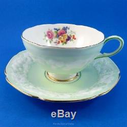 Old Embossed Light Green & Floral Paragon Tea Cup and Saucer Set