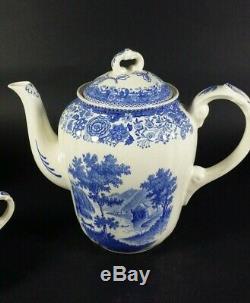 Old VILLEROY and BOCH Tea Pot Cup Set Saar Burgenland Blue White Transferware