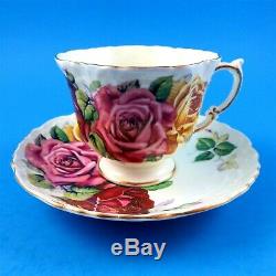 Ornate Shape Large Cabbage Roses Aynsley Tea Cup and Saucer Set