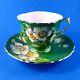 Ornate Textured Emerald Green with White Blossoms Aynsley Tea Cup and Saucer Set