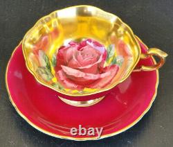 PARAGON Antique Teacup & Saucer Set HEAVY GOLD with HUGE FLOATING CABBAGE ROSE