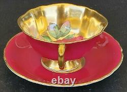 PARAGON Antique Teacup & Saucer Set HEAVY GOLD with HUGE FLOATING CABBAGE ROSE
