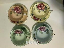 PARAGON Double Warrant Cabbage Rose Tea Cup & Saucer SET OF 4 NICE -see Descrip