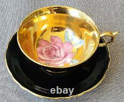 PARAGON Huge Cabbage Rose Heavy Gold Teacup and Saucer Set RARE