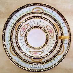 PARAGON Star China Tea Cup Saucer and Plate Trio Set Cobalt Blue Pink Roses Gold