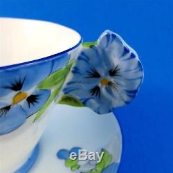 Painted Pansy Flower Handle Royal Paragon Blue Pansy Tea Cup and Saucer Set
