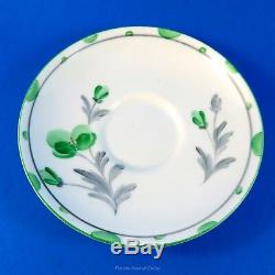 Painted Pansy Flower Handle Royal Paragon Green Florals Tea Cup and Saucer Set