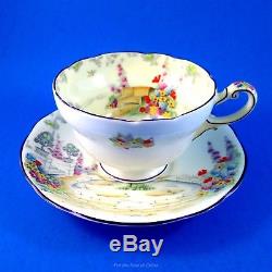 Painted Very Rare Star Mark Paragon Old World Garden Tea Cup and Saucer Set