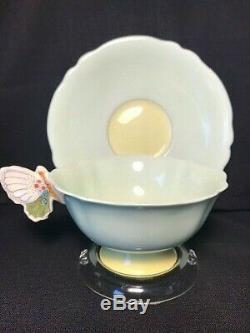 Paragon BUTTERFLY HANDLE Teacup and Saucer Set MINT GREEN EXCELLENT