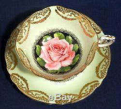 Paragon Bone China Light Green Gold Cabbage Rose Black Tea Cup and + Saucer Set