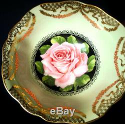 Paragon Bone China Light Green Gold Cabbage Rose Black Tea Cup and + Saucer Set