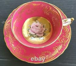 Paragon Cabbage Rose Floating Center Antique Teacup & Saucer Set Heavy Gold