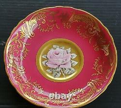 Paragon Cabbage Rose Floating Center Antique Teacup & Saucer Set Heavy Gold