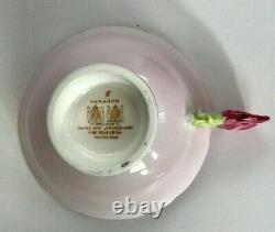 Paragon Candy Pink Rose Handle Tea Cup and Saucer Sets