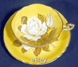 Paragon China Large White Cabbage Rose on Yellow Background Tea Cup + Saucer Set
