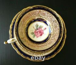 Paragon Cobalt Blue Cabbage Rose Heavy Gold Teacup and Saucer Set Vintage